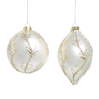 White & Gold Leaf Glass Ornament – 2 Styles - Sassy Inspiration