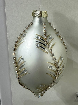 White & Gold Leaf Glass Ornament – 2 Styles - Sassy Inspiration