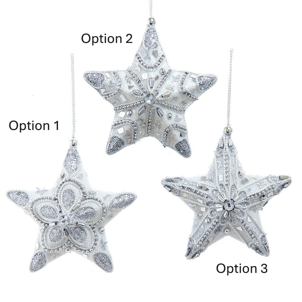 White & Silver Star Ornaments, 3 Assorted - Sassy Inspiration