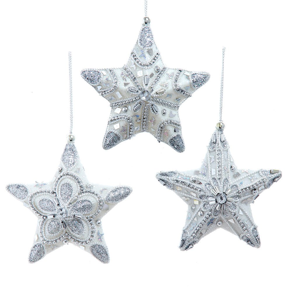 White & Silver Star Ornaments, 3 Assorted - Sassy Inspiration