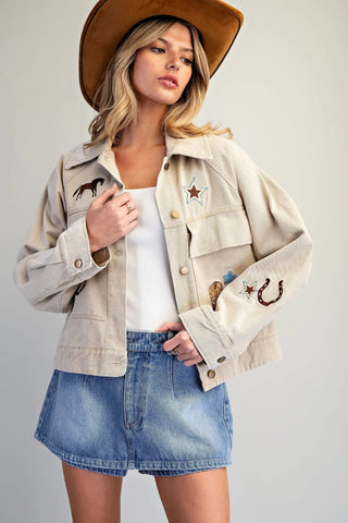 Wild West Mineral Wash Embroidered Jacket - Sassy Inspiration