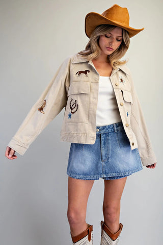 Wild West Mineral Wash Embroidered Jacket - Sassy Inspiration