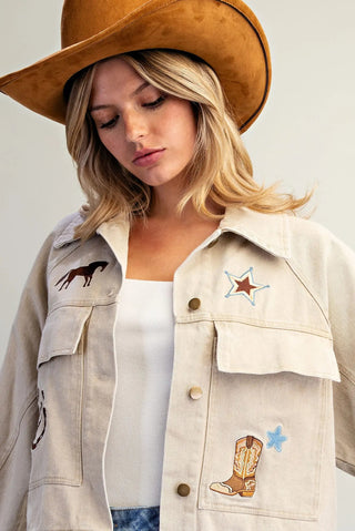 Wild West Mineral Wash Embroidered Jacket - Sassy Inspiration