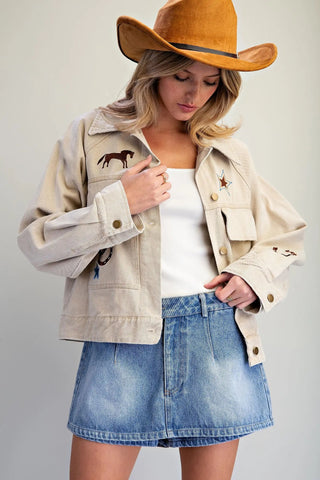 Wild West Mineral Wash Embroidered Jacket - Sassy Inspiration