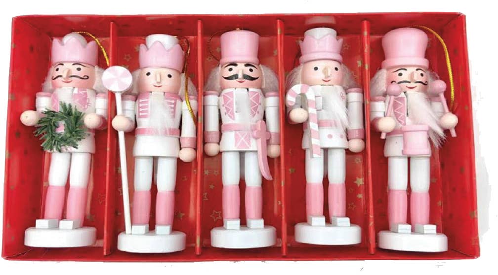 5" Pink & White Nutcrackers, Set of 5 - Sassy Inspiration