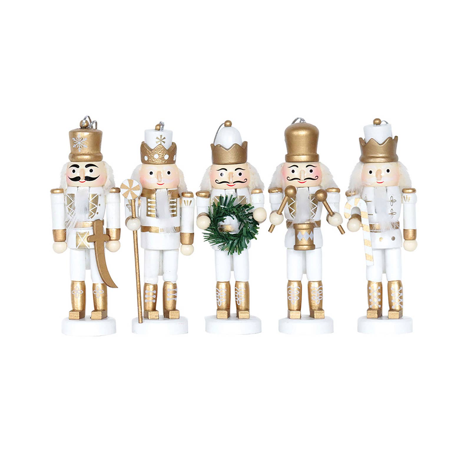 5" White & Gold Nutcrackers, Set of 5 - Sassy Inspiration