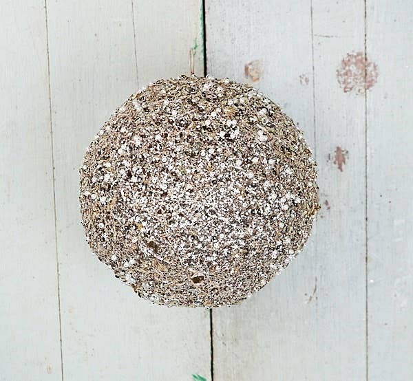8in Champagne Gold Metalic Glittered Ball - Sassy Inspiration