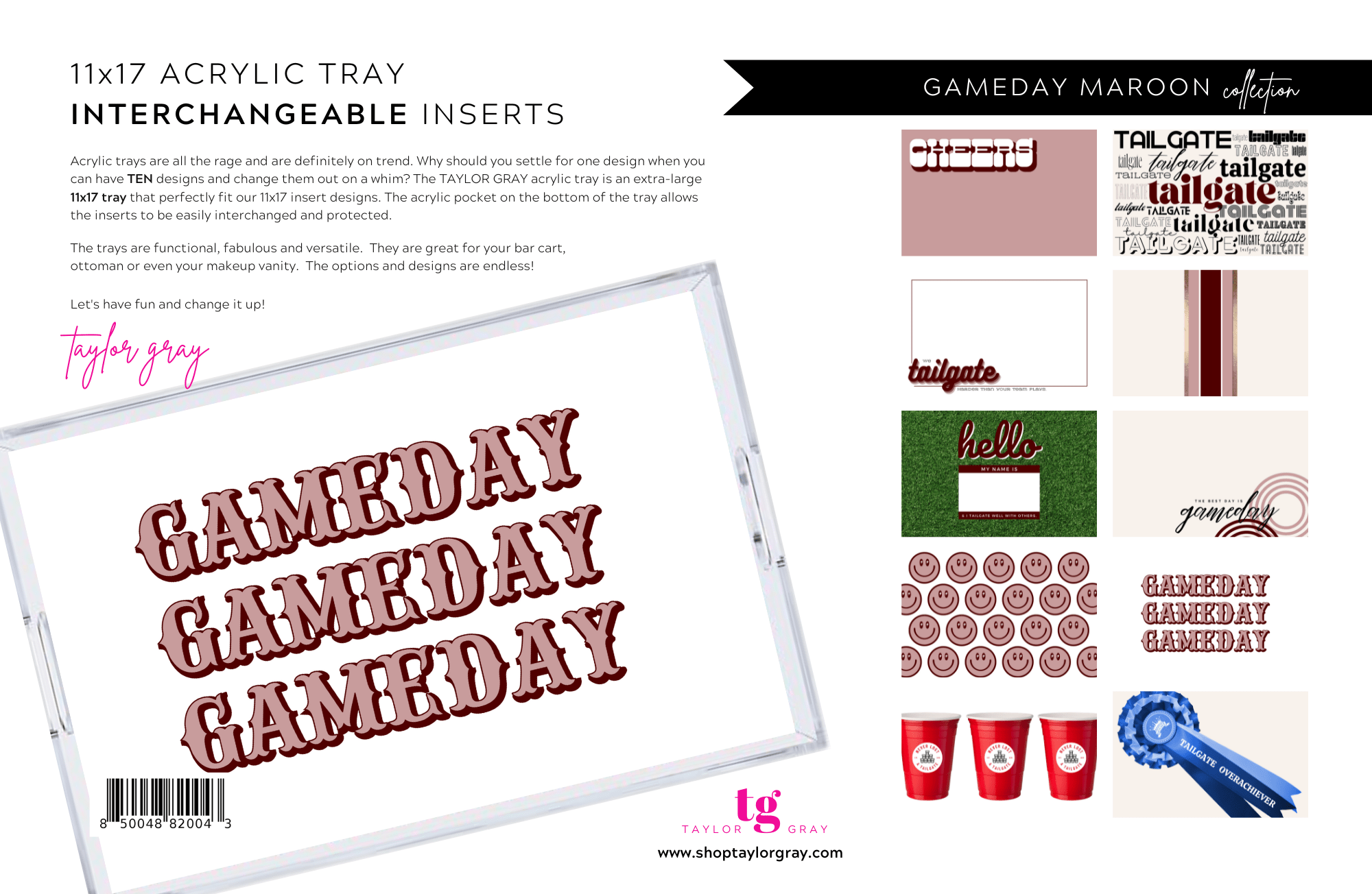 Acrylic Tray GAMEDAY AGGIE MAROON insert set of 10 - Sassy Inspiration