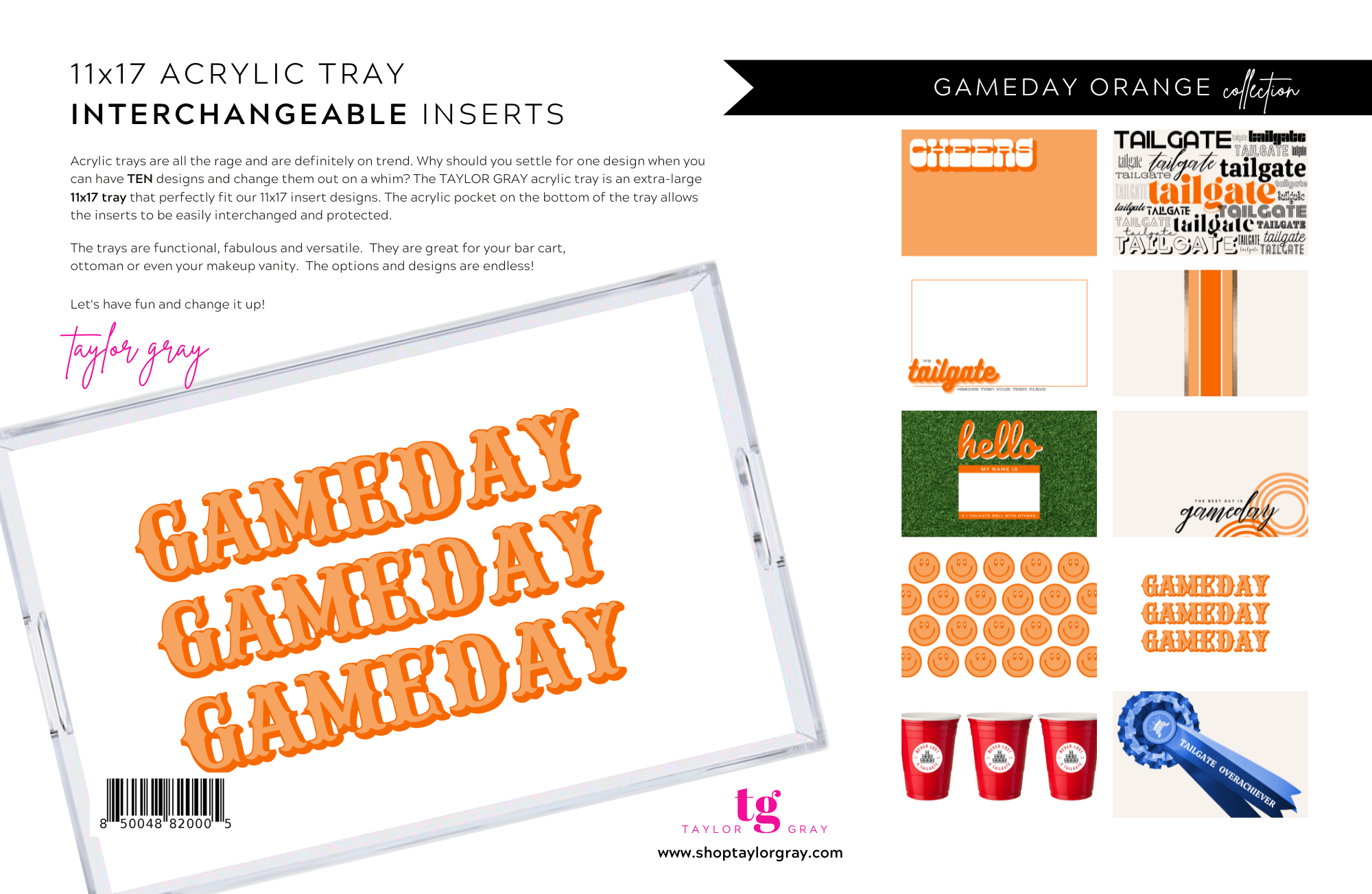 Acrylic Tray GAMEDAY ORANGE insert set of 10 - Sassy Inspiration