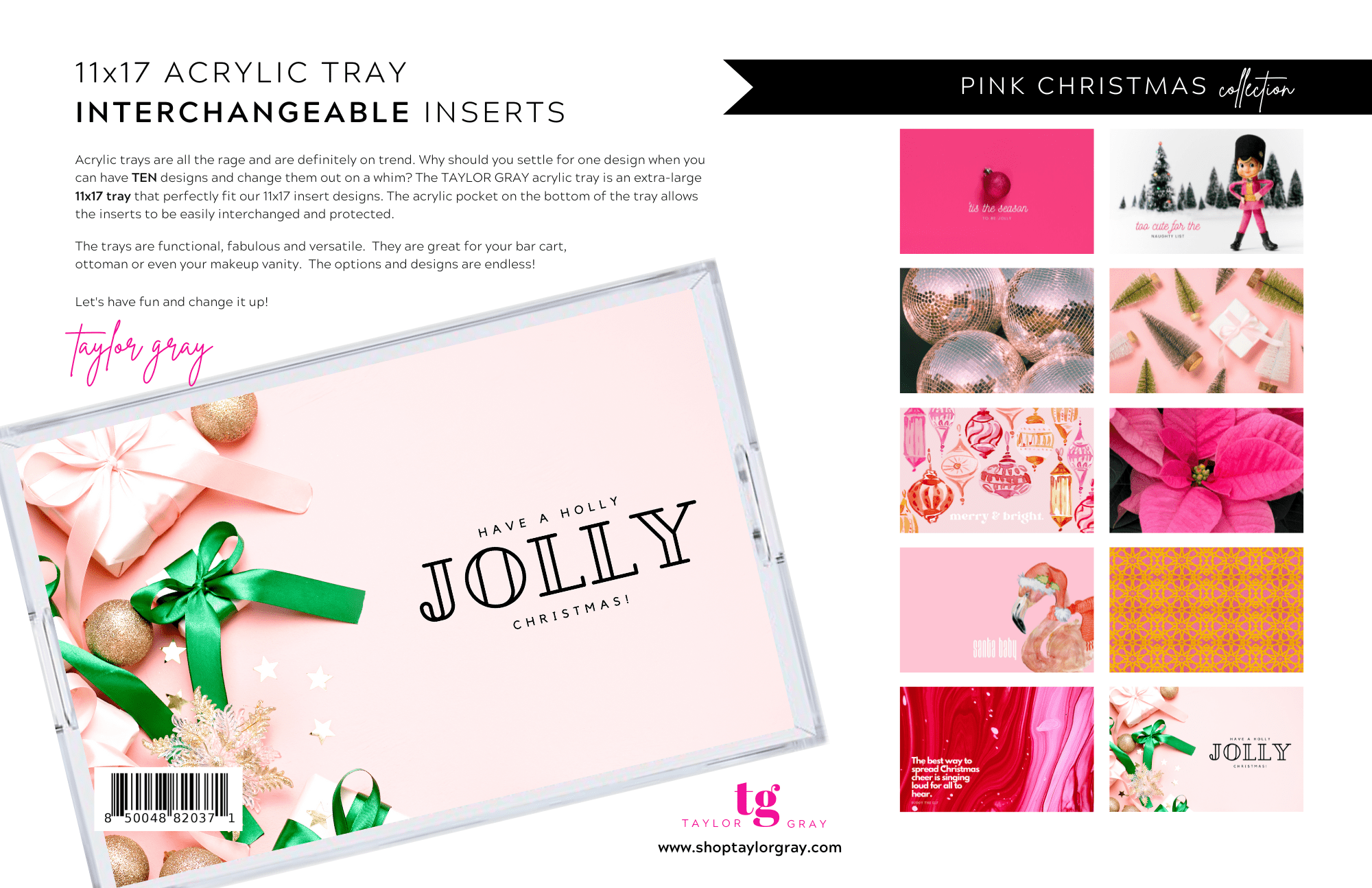 Acrylic Tray PINK CHRISTMAS insert set of 10 - Sassy Inspiration