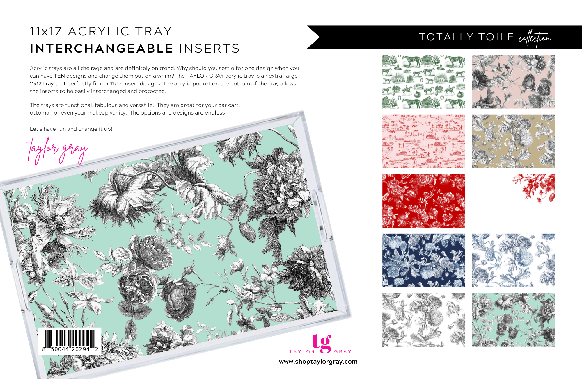 Acrylic Tray TOTALLY TOILE insert set of 10 - Sassy Inspiration