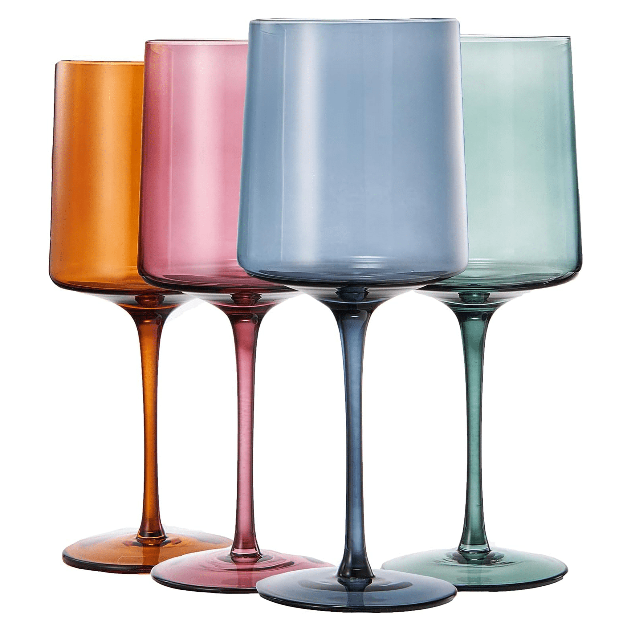 Colored Square Crystal Wine Glasses Set of 4 Large 13.5 oz - Sassy Inspiration